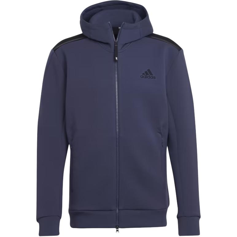 Adidas Solid Color Logo Applique Zip-Up Hooded Jacket Men Tops Blue HC5780