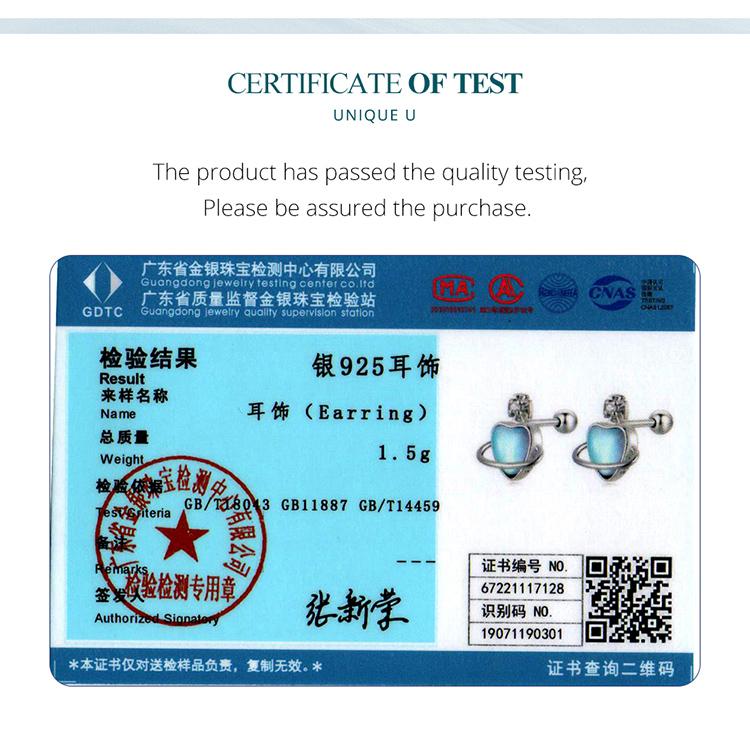 BAMOER 925 Sterling Silver Love Planet Stud Earrings for Women Fine Jewelry Simple Blue Heart Earrings Anniversary Gift