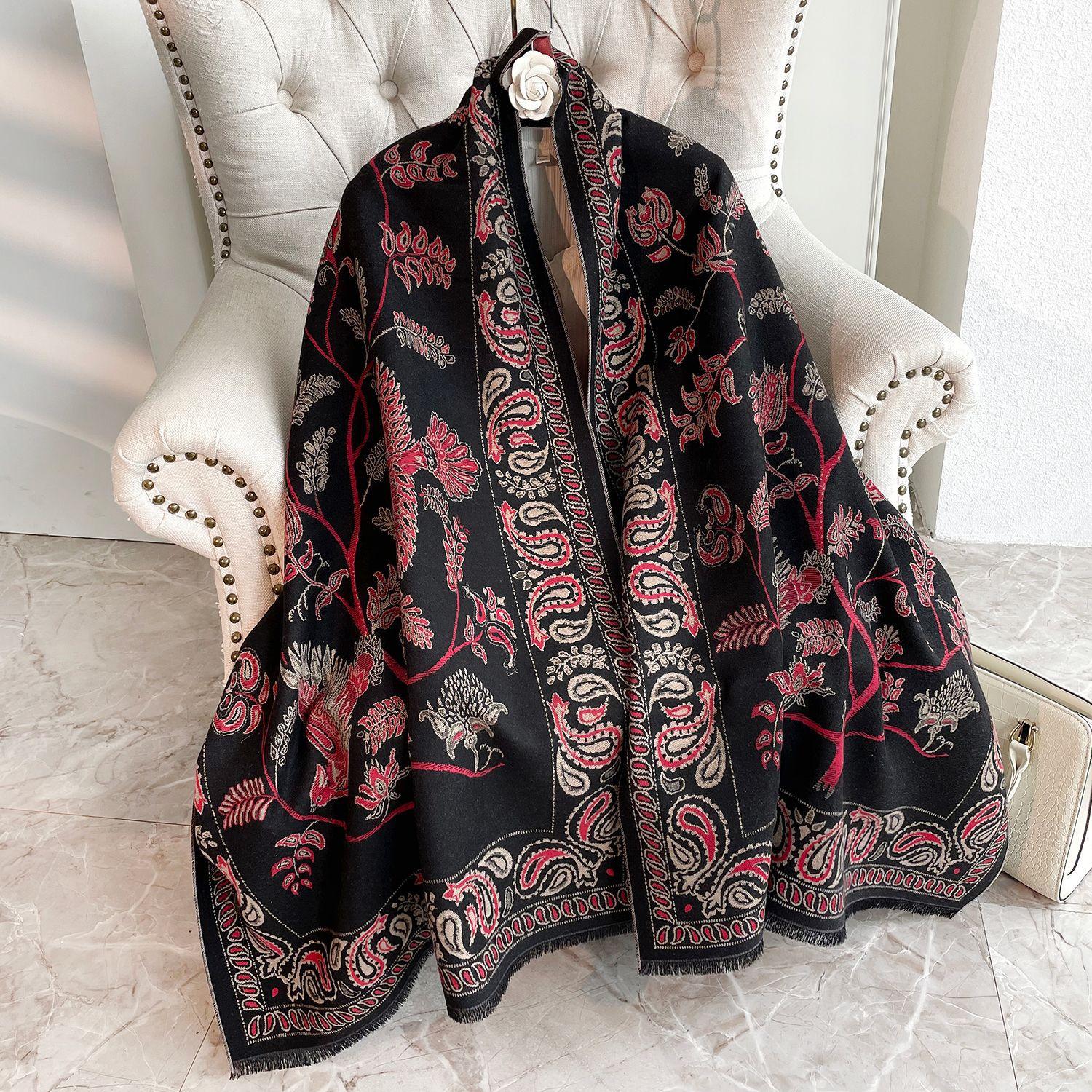 

Зимний новый шарф из имитации кашемира с теплым бахромчатым узором «цветок кешью», женский модный короткий шарф-шаль для кондиционированного помещения, для улицы 180*70cm