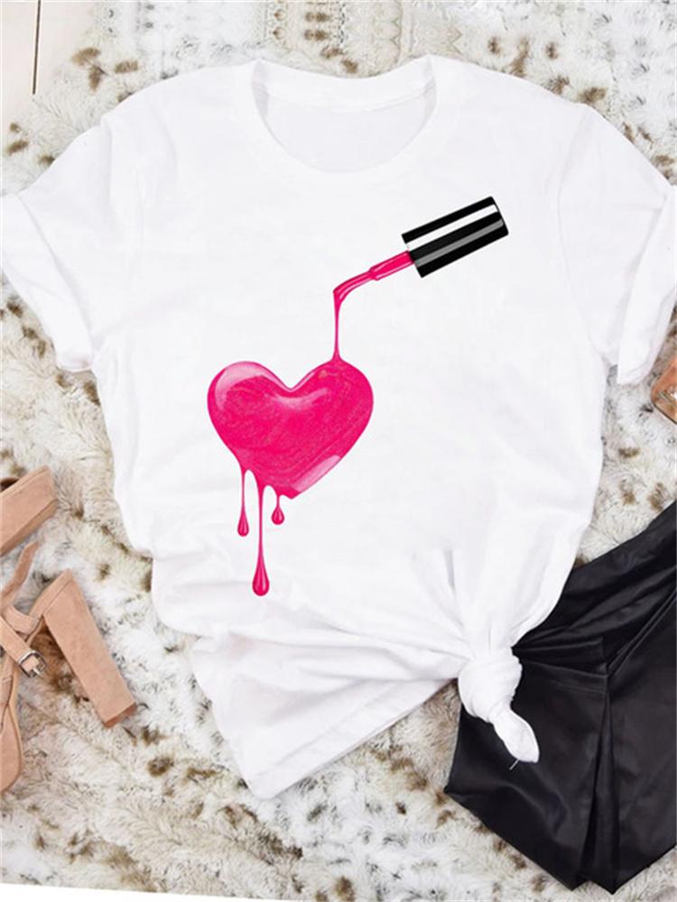 Maycaur New Nail Polishl Women's Fashion Tops 90s Girls Streetwear Casual Short Sleeve T-shirts Women's T-shirts Female Tops Tee