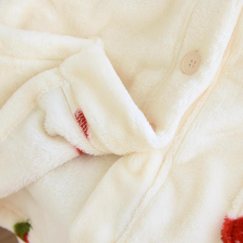 Women's Thick Flannel V-Neck Pajama Set - Warm Long Sleeve Cardigan Style for Home or Outdoors