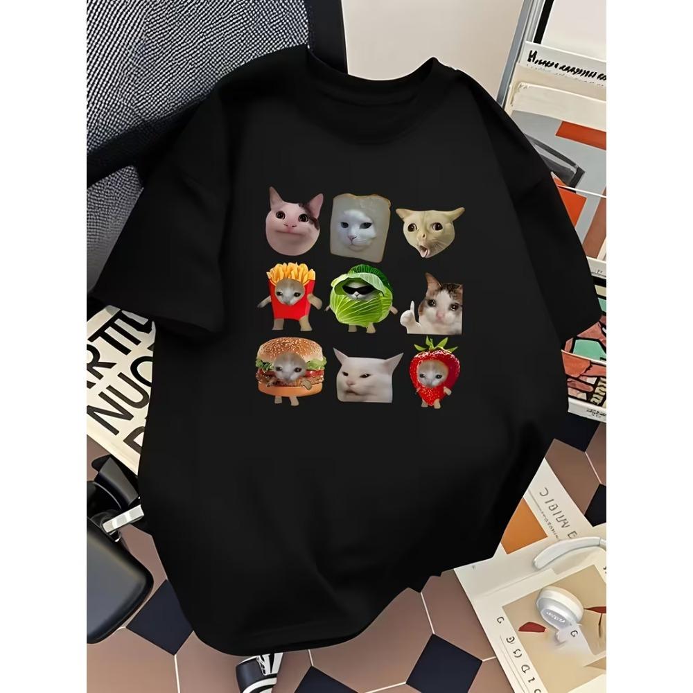 Cute Cat Dog Collage Print T-Shirt Unisex Oversized Crew Neck Top Soft Streetwear Aesthetic Shirt for Daily Outfits