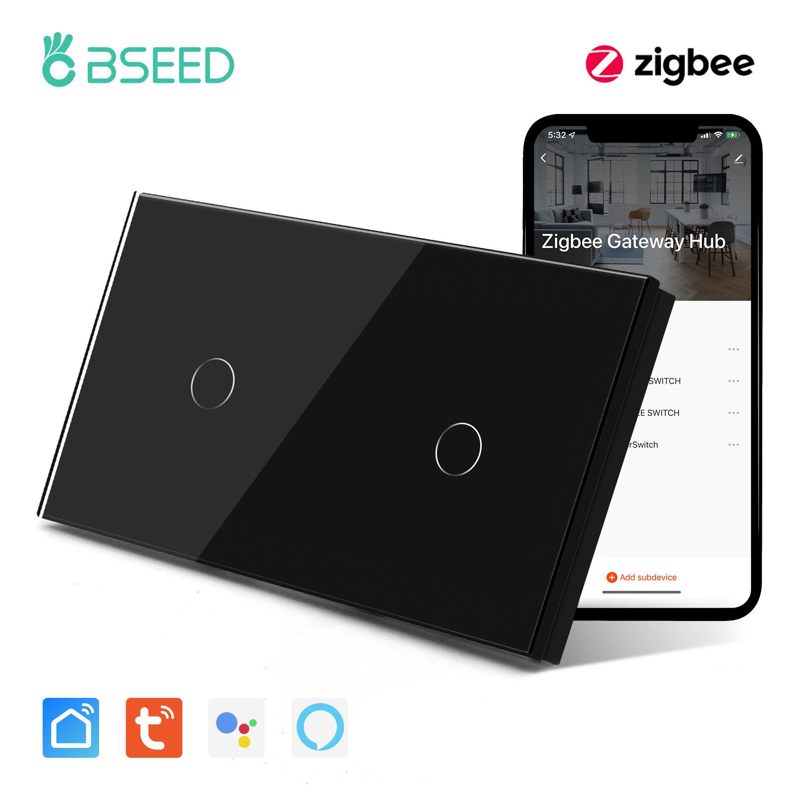 

BSEED 2/3/4/6-клавишный Zigbee Умный EU Одиночный Фаза 157 мм Сенсорный Выключатель Света Стеклянная Панель Умный Переключатель Совместим с Alexa Smart Life EU standard
