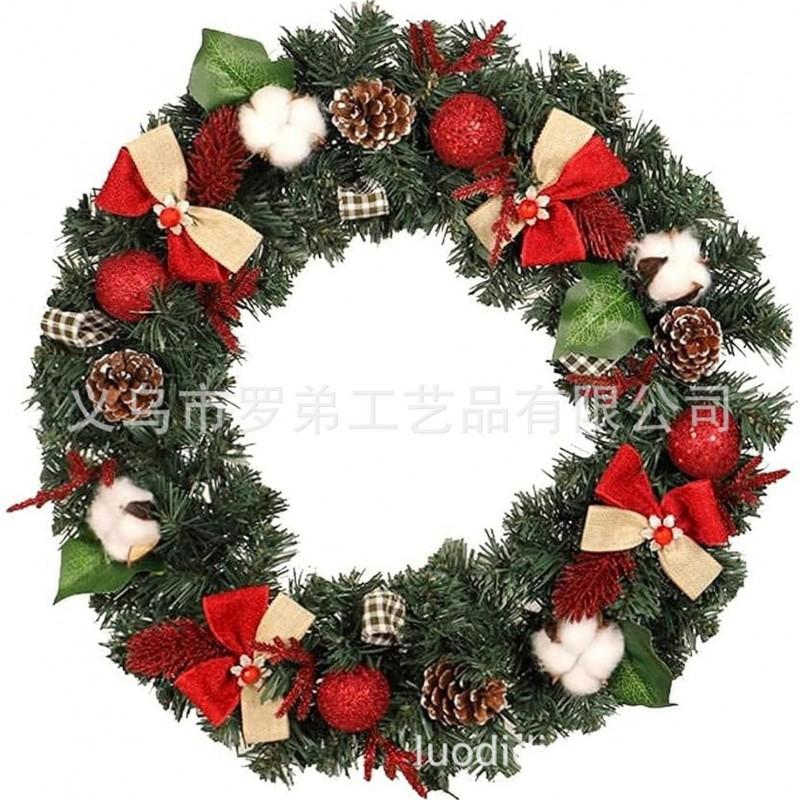 Christmas Decorations Set: LED String Lights Red Poinsettia Flowers Wreath Door Hanging Home Festive Interior