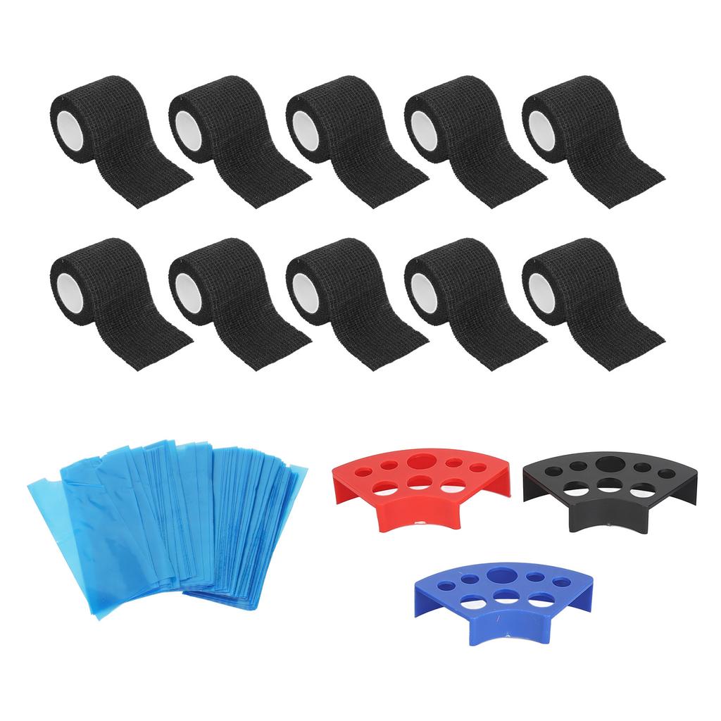 200pcs Blue Tattoo Pen Machine Covers with 10pcs Grip Tapes 3pcs Ink Cup Holder Stand Elastic Bandages Tattoo Supplies