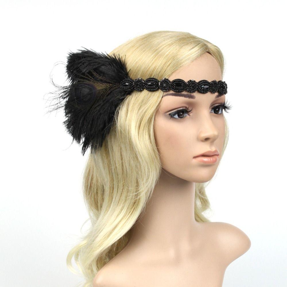 Rhinestone Feather Flapper Headband Headwear Women Hairband Party Headpiece Festival