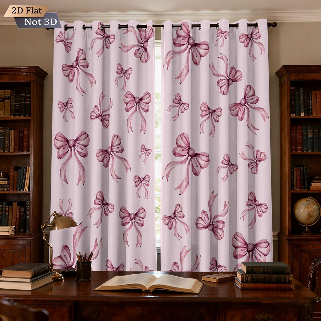 2pcs Pink Romantic Bow Print Blackout Curtains   Multi Size Living Room Bedroom Insulation   Holiday Decoration   Easy Installation