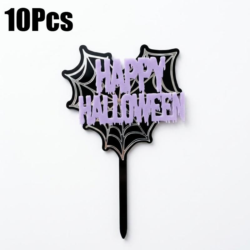 10Pcs Acrylic Halloween Cake Toppers Reusable Ghost Pumpkin Skull Cupcake Picks Spooky Dessert Decorations for Halloween Party