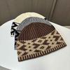 Knitted hat women's autumn and winter retro jacquard wool hat warm big head circumference contrasting color rhombus cold hat men's headgear hat