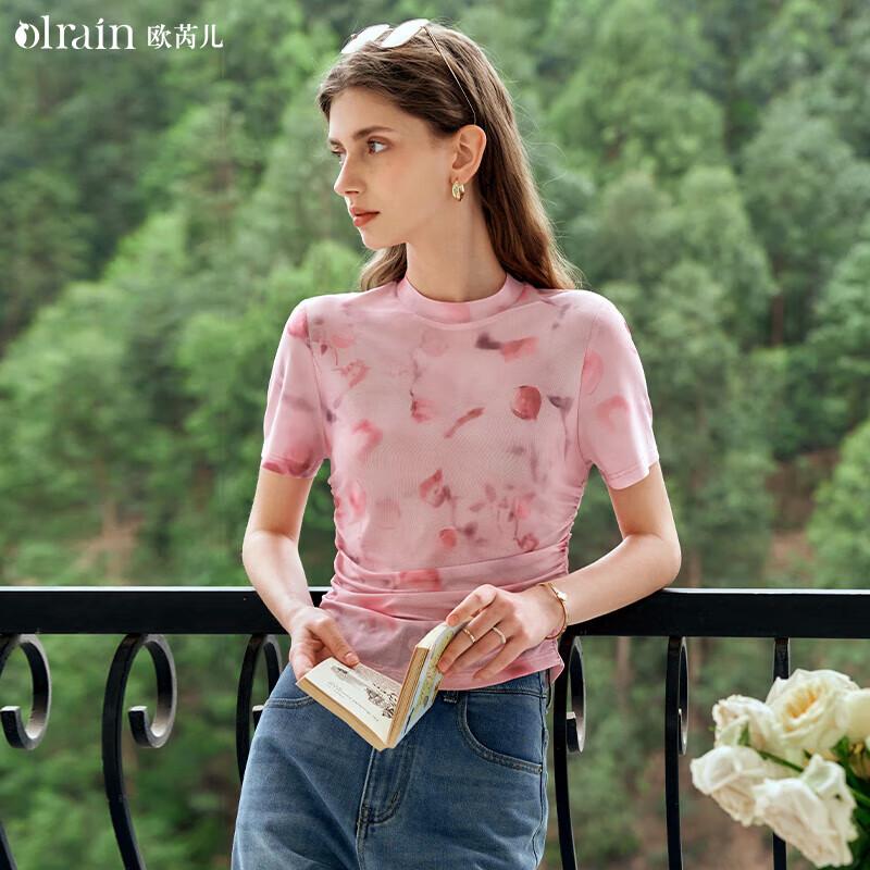 Olrain Women s Mesh Pleated Short Sleeve T-Shirt L