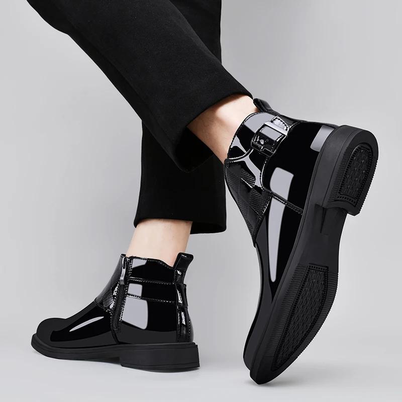 Fashion Fashion Style Chelsea Men's Boots Leather Pointed Toe Thick Soled Business High Quality Leather Shoes Outdoor Comfy Ankle Boot