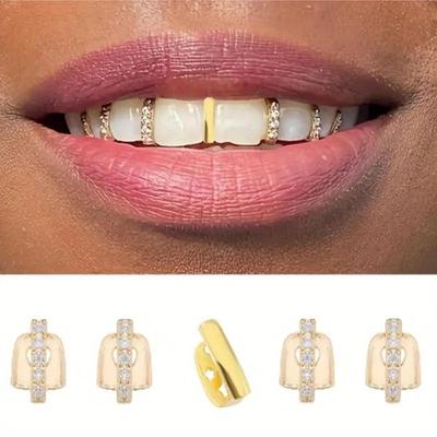 Hot Selling Halloween Hip Hop Grillz: Real Gold Plated Copper, Punk Zircon Paved, Big Gold Tooth Jewelry.
