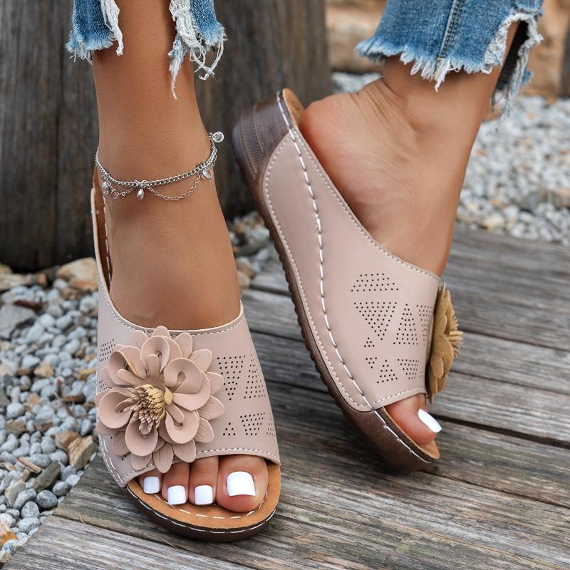 Wedge Slippers Women's Summer 2025 New Flower Cut-out Platform Plus Size Open-toe Sandals