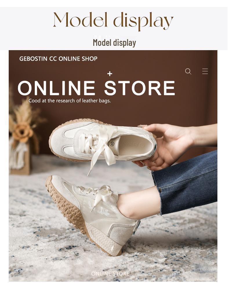 Women's 7cm Hidden Heel Leather Ballet Training Shoes - Breathable Soft Sole Height-Increasing Casual Sneakers