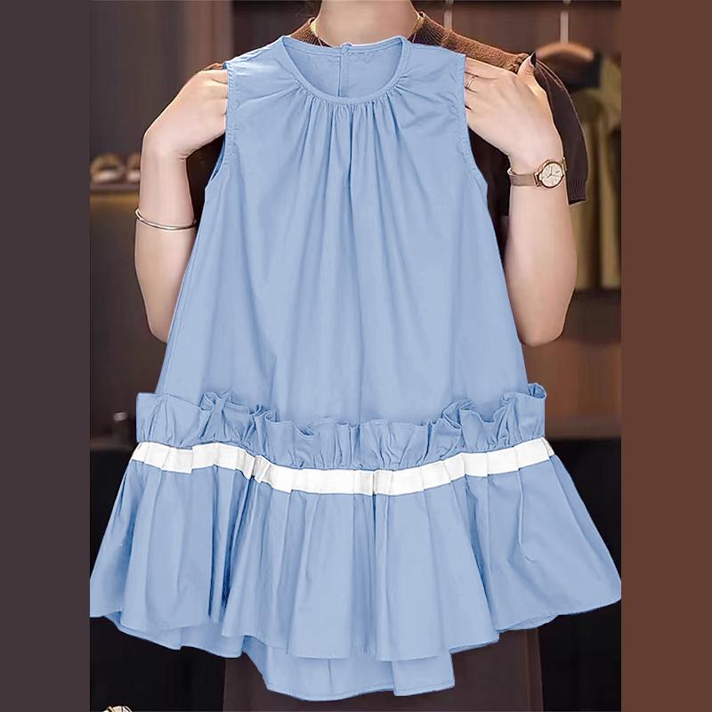 

ZANZEA Женские летние платья А-силуэта с круглым вырезом и оборками без рукавов 5XL синий