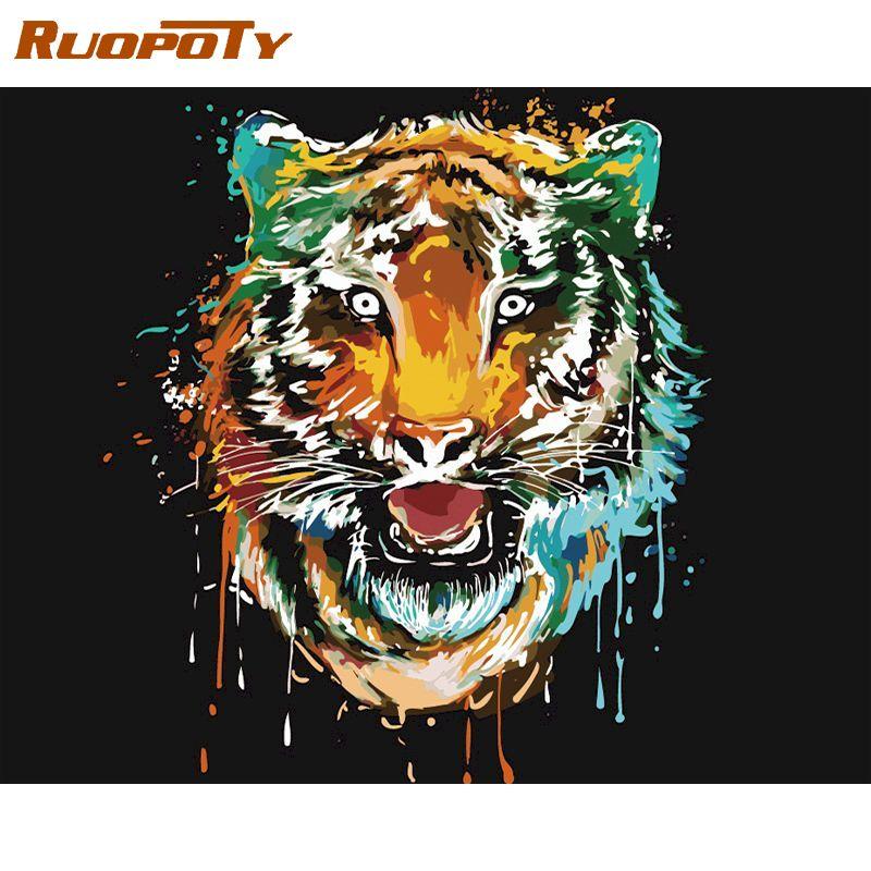 RUOPOTY Frameless Diy Paint By Numbers Animals Kit Acrylic Wall Art Picture By Numbers Canvas Painting For Home Decoration Arts