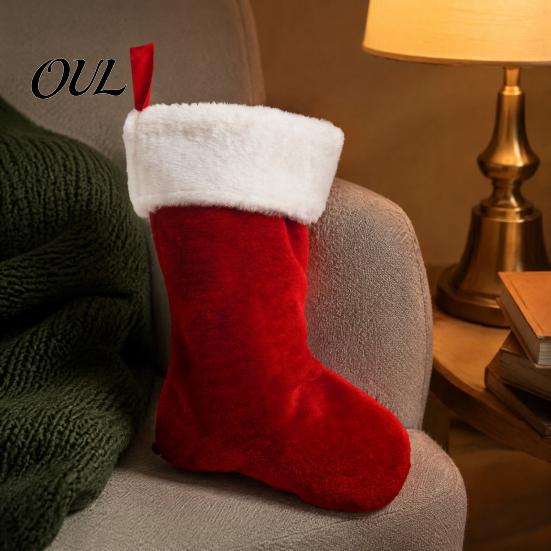 Red White Xmas Party Ornaments 18 Inch Christmas Stocking, Classic Large Fireplace Hanging Plush Stocking Small Toy Storage for with Soft Cuff