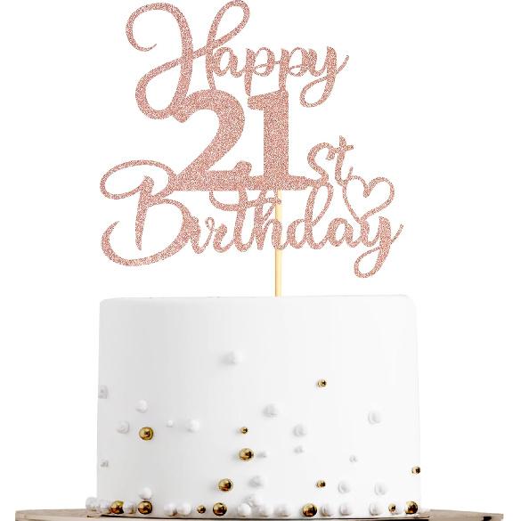 Sotpot 1 Pack 18th Birthday Cake Topper Double-sided Rose Gold Glitter Cake Pick Cake Decoration for Happy 18th Birthday Anniversary Party