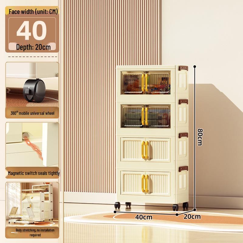 40-60cm Wide Transparent Foldable Double Door Floor Storage Cabinet with Multiple Layers