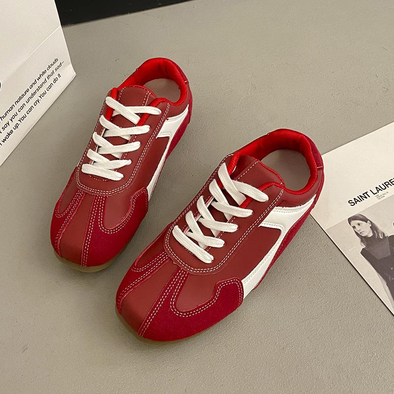 Popular retro contrasting color round square head inner height-increasing German training shoes women's autumn 2025 casual Forrest Gump board shoes