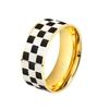 Trendy Personality Black and White Checkerboard Ring, Fashionable Couple Ring Women's Titanium Steel Jewelry Electroplating