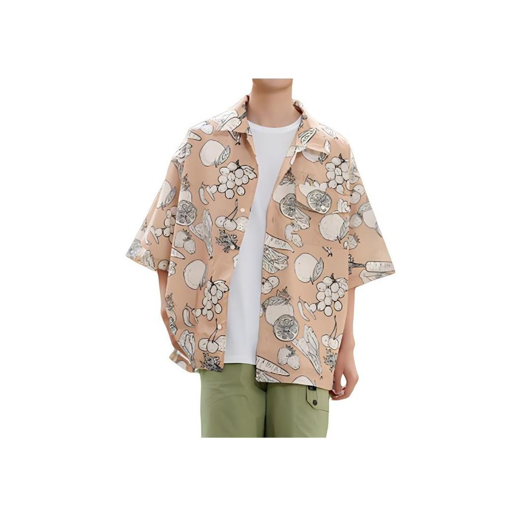 Vans Spring Break Fruits Print Casual Short Sleeve Shirt Unisex Shirts Khaki VN0008XNBTM