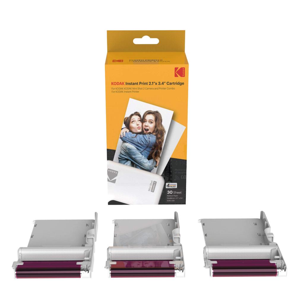 Kodak Mini 2 & Mini Shot 2 Series 2.1 X 3.4 Inch (5.3 X 8.6 Cm) Integrated Paper and Color Ribbon Cartridges, 30-Pack