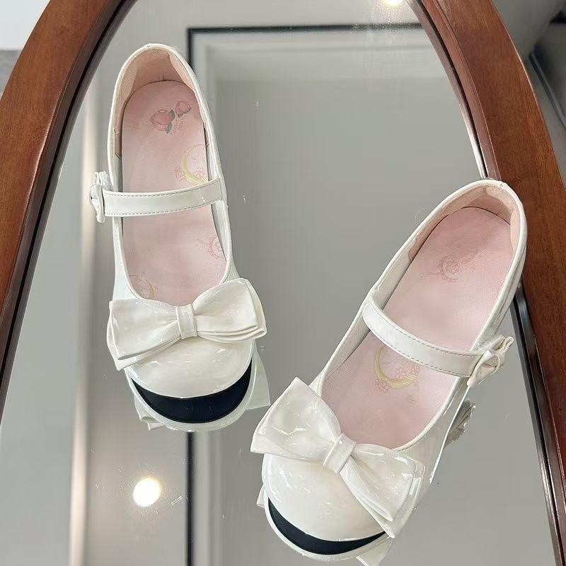 [Cream Cake] Sandwich Love Peach Original Lolita Round Head Lo Shoes Bow Low Heel Shoes