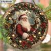 2D Flat Christmas Elk Santa Claus Sign Decoration, 7.87 Inches Round, Farmhouse Christmas Decoration, Christmas Wall Decoration, Party Kitchen Coffee