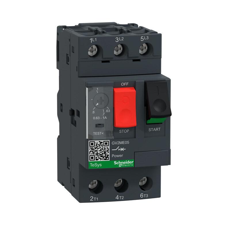 GV2ME motor circuit breaker, push-button drive, 0.63-1A, box terminals