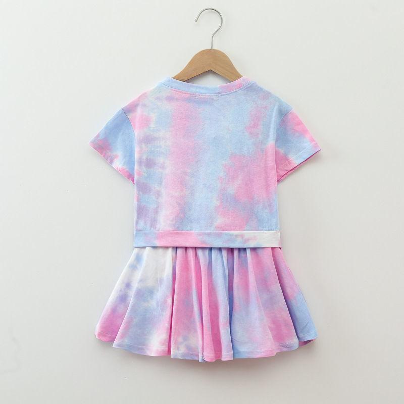 Girls' Tie Dye Suits Summer Korean Version Big Children Little Girls Short-sleeved Skirts Shorts Two-piece Trend