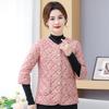 Women's Floral Print Warm Collarless Cotton Jacket with Mid and Seven-Sleeve Options, Fleece-Lined for Autumn/Winter.