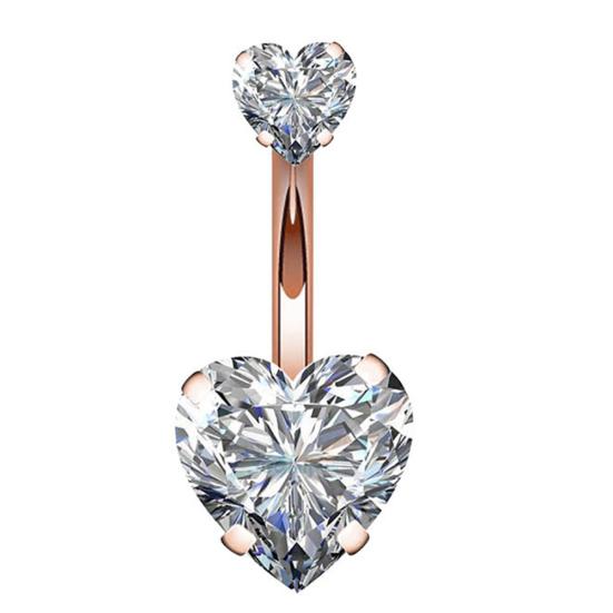 Dvojité srdce Cubic Zirconia Barbell Navel Ring Women Body Piercing Šperky