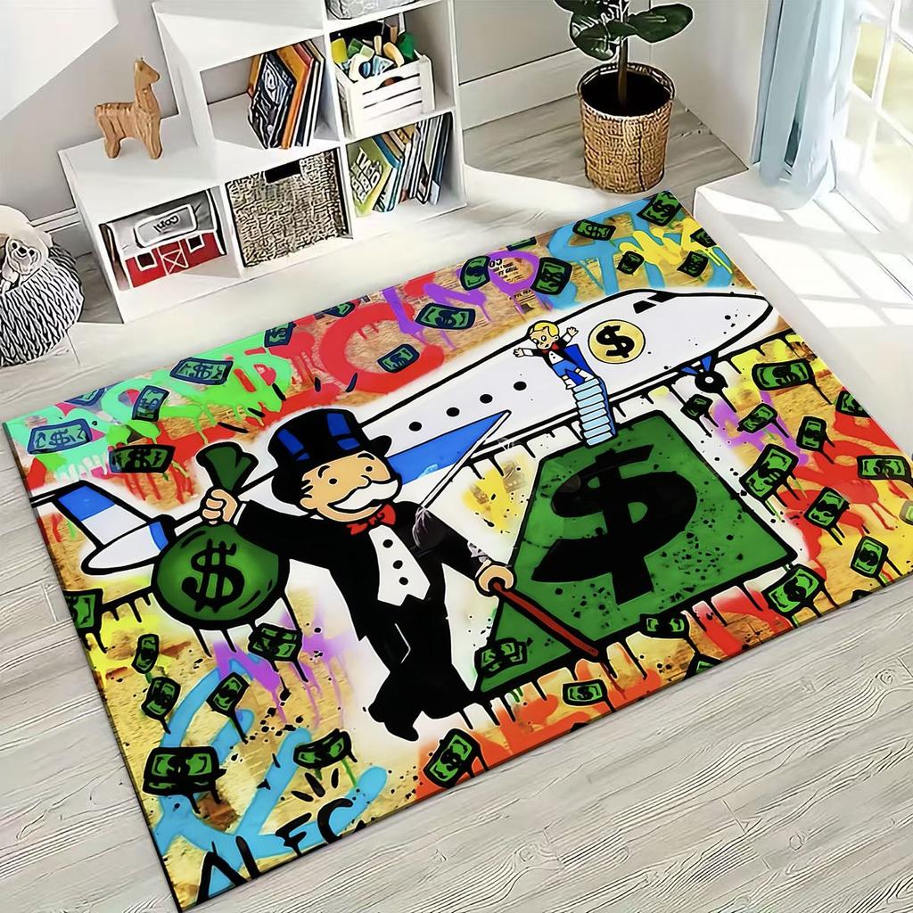 Rich Cartoon Monopoly Dollar Game Money Rug for Bedroom Living Room Sofa Home Doormat Decor,Large Kids Play Non-slip Floor Mat