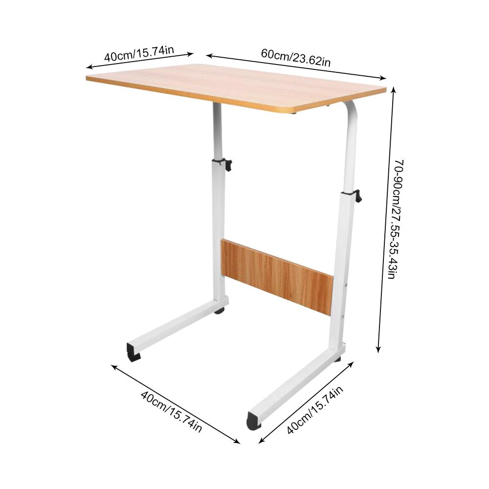 Height-Adjustable Mobile Laptop Desk – Rolling Computer Table with Lockable Wheels – White & Wood – 40 x 40 x 70-90 cm