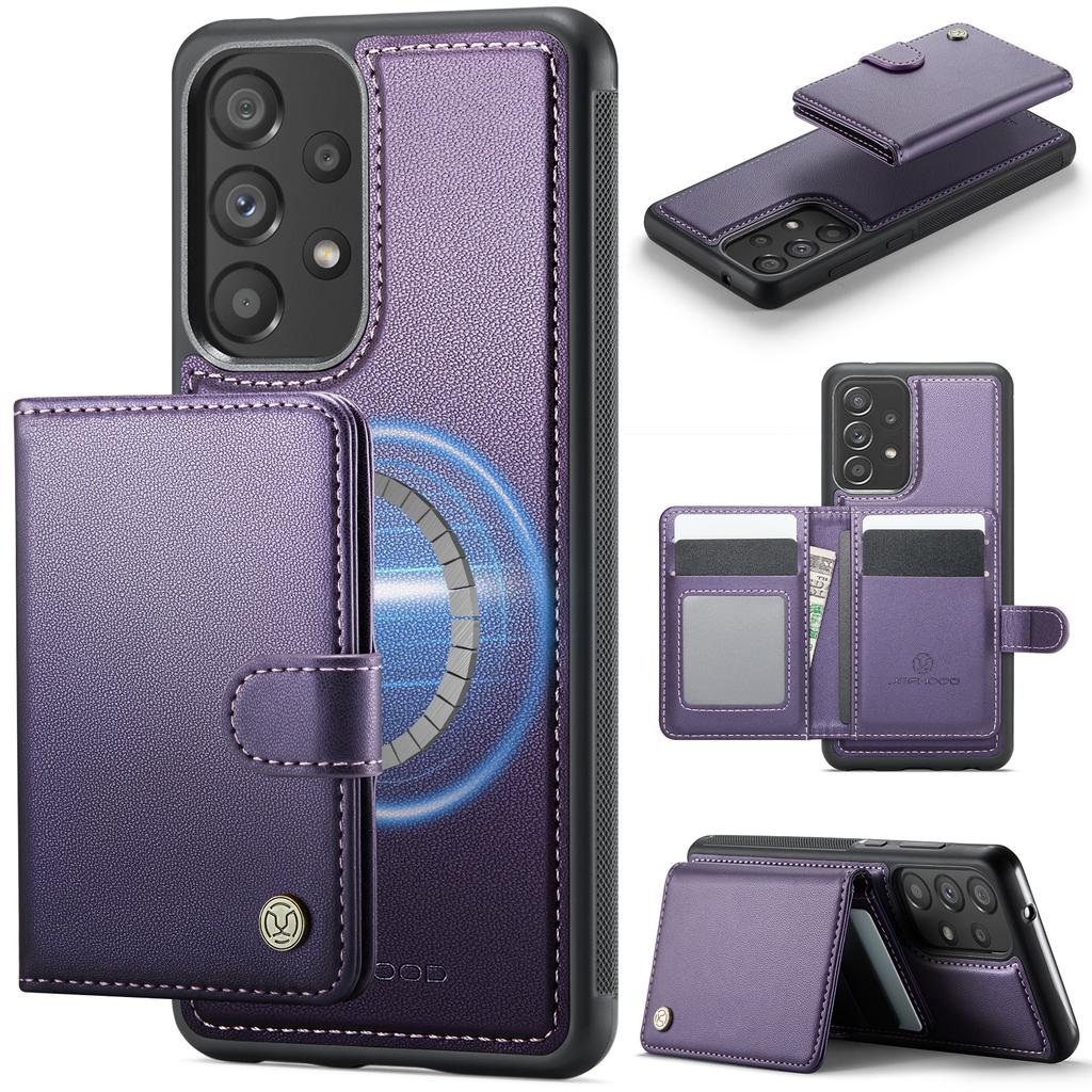 For Samsung Galaxy A33 5G Case JEEHOOD J09 RFID Blocking Card Holder Leather Back Phone Cover Magnetic Case