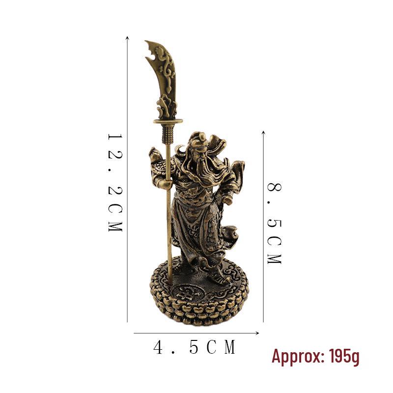 Majestic Brass Guan Yu Ornament with Green Dragon Crescent Blade