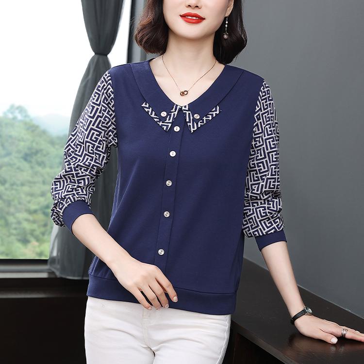 Women's 4XL T -shirt Mother's Dressed In Spring and Autumn New Long -sleeved T -shirts High -end Design Loose and Slimming
