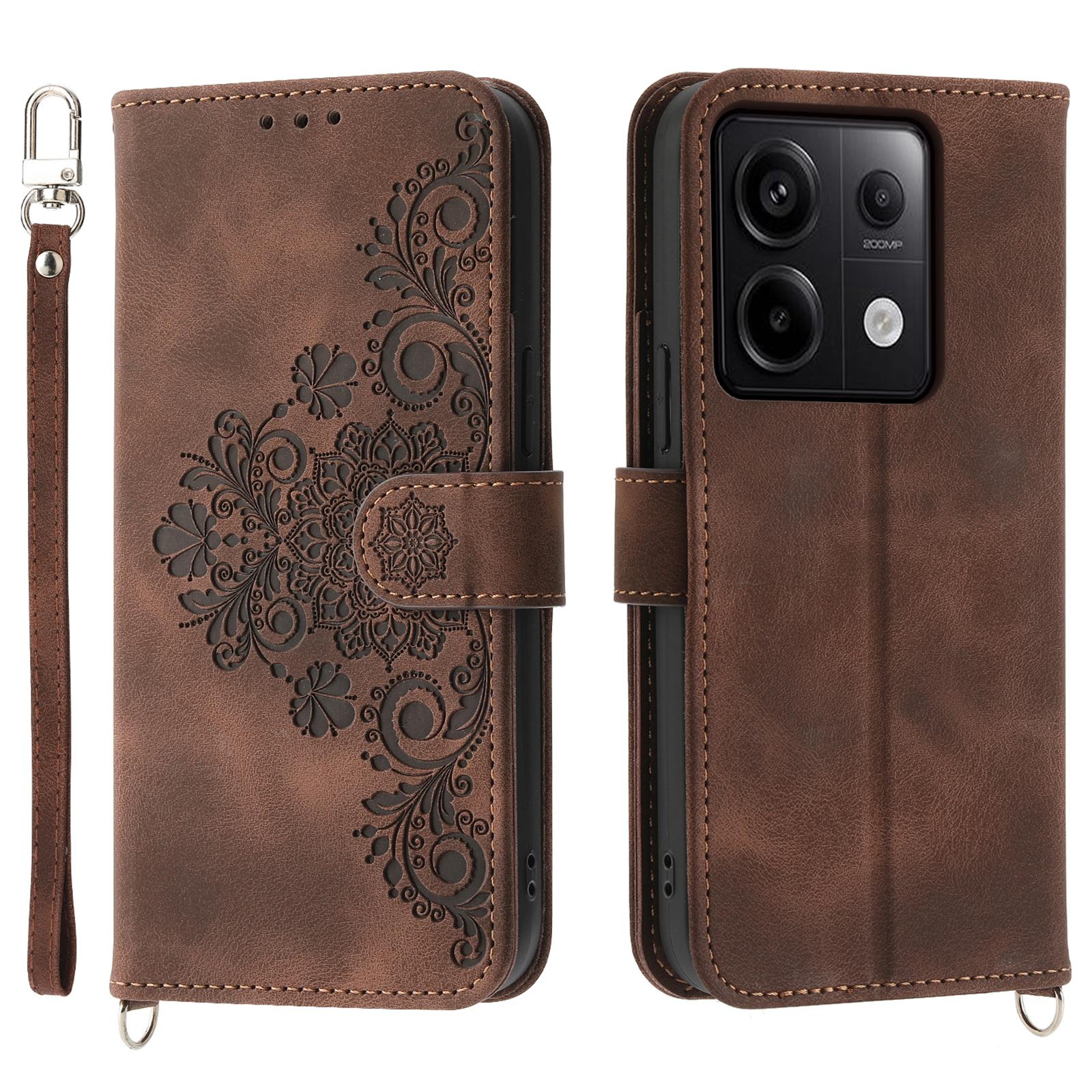 

Чехол для Xiaomi Redmi Note 13 Pro 5G/Poco X6 5G с несколькими отделениями для карт, обложка из ПУ кожи с цветочным узором Brown