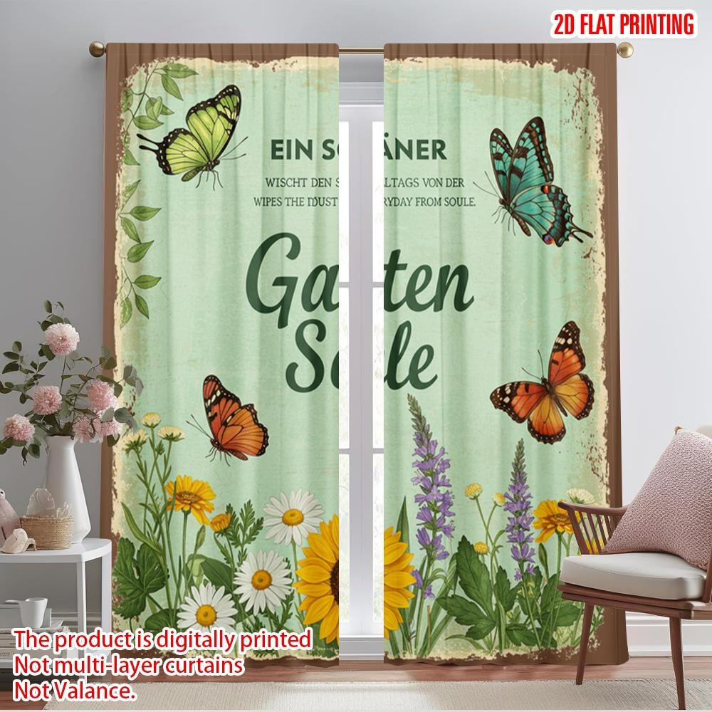 

2pcs 2D flat printing Party Curtains Beautiful Garden Butterflies Metal Sign Polyester Without Electricity Holiday Decorations 52.50×116.00 CM 2pcs