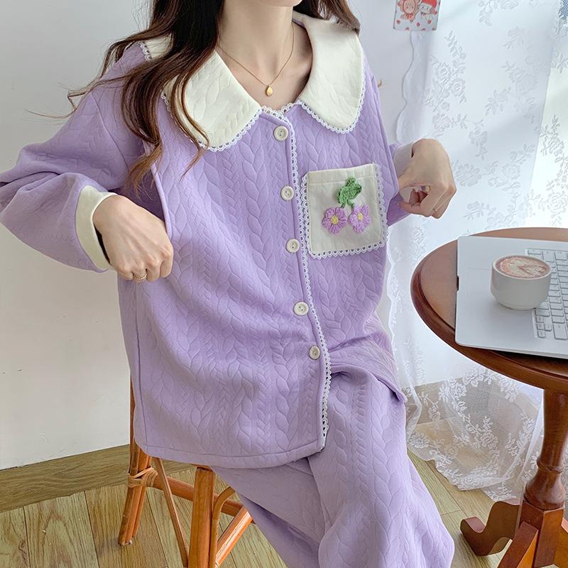 Air Cotton Layered Maternity Pajamas for Autumn/Winter - Breastfeeding & Postpartum Homewear