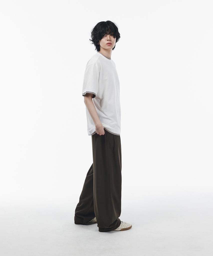 SIGNATURE Double-Tuck Wide Slacks [Deep Brown]