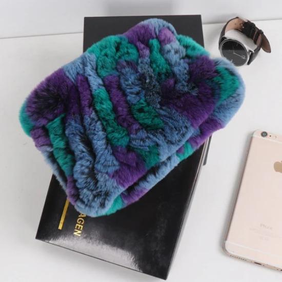 New Fashion Knitted Good Elastic Real Fur Scarf Hat Sets Women Winter Warm Natural Rex Rabbit Fur Scarves Hats Sets