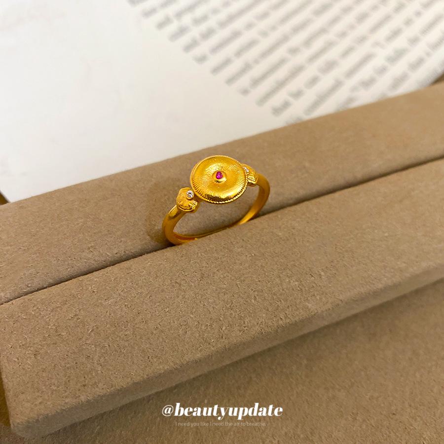 Chinese 24k Gold Gourd Coin Open Ring - Geometric High-End Jewelry for Women