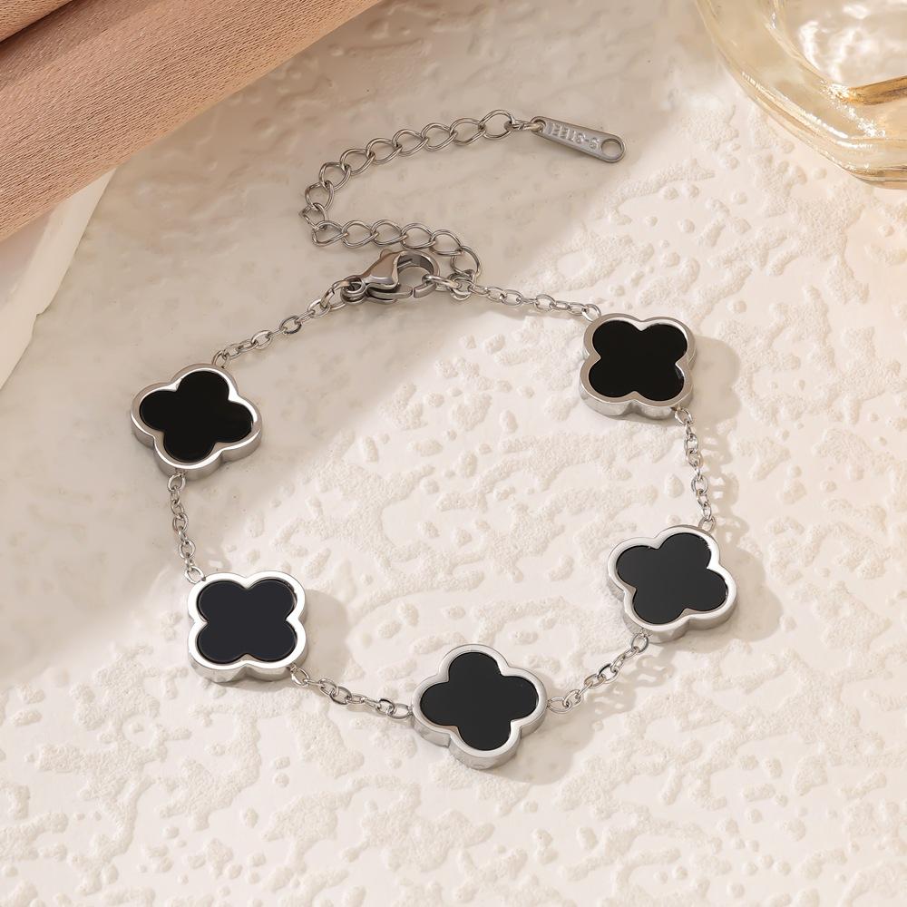 Mode Neues vierblättriges Kleeblatt Titanstahl 18k Perlmutt Armband Verblasst nicht Damen Handschmuck