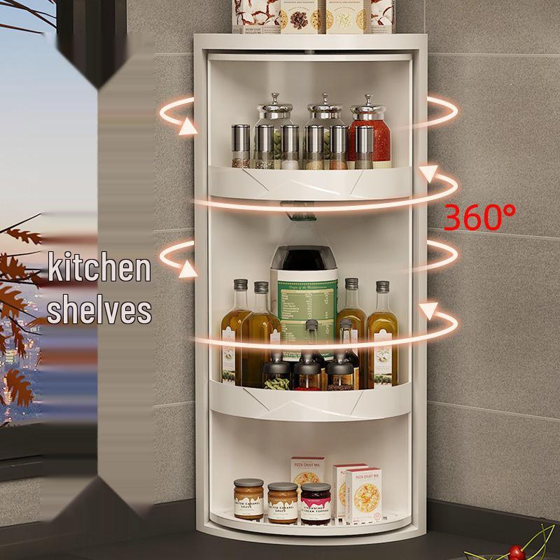 Rotating Corner Kitchen Rack for Seasonings and Condiments