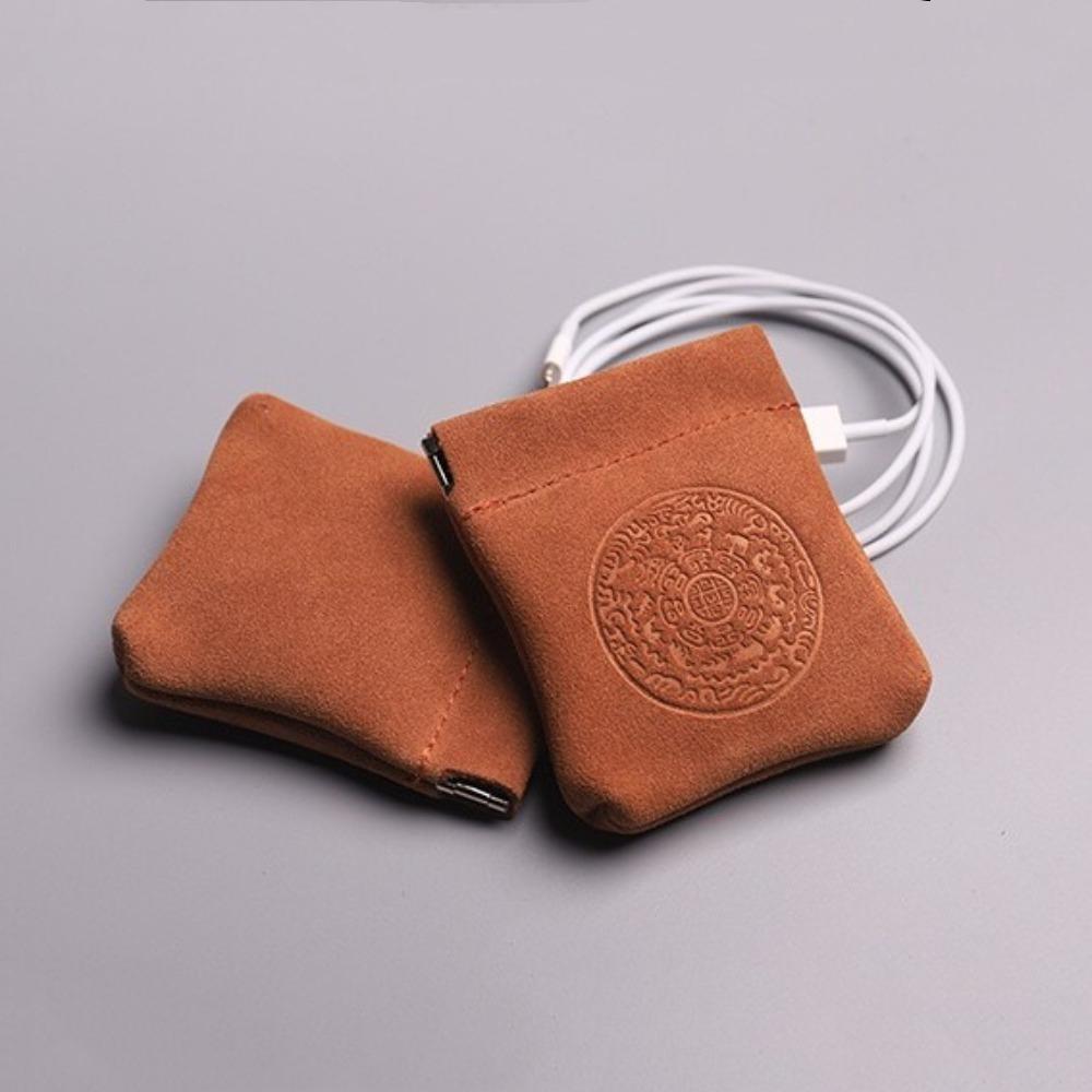 

Portable Leather Jewelry Holder Bag Cowhide Square Coin Purse Jewelry Storage Bag Dust-proof коричневий