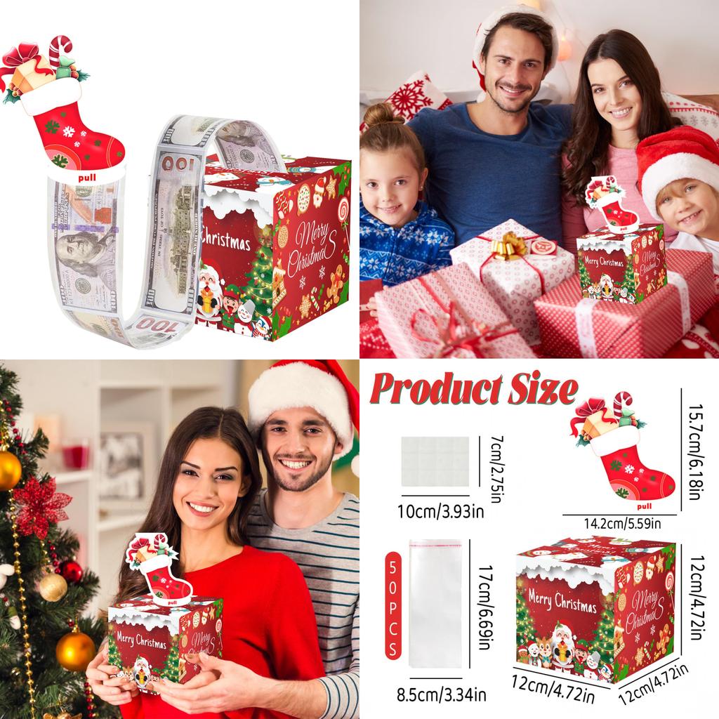 Red Christmas Theme Pattern Gift Box For Gift Packaging And Seasonal Party Decor