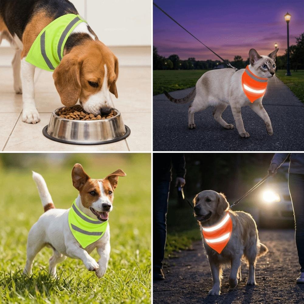 Luminous Dog Bandana Adjustable Dog Saliva Towel Four Season Pet Neckerchief Party Decor