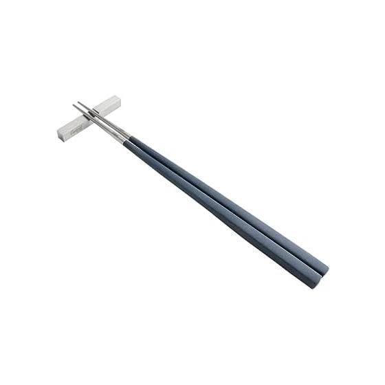 Cutipol KUBE Chopsticks + Chopstick Rest Set, Blue Silver KU39BLE, Square Chopsticks 22cm, Chopstick Rest 6cm, Stainless Steel, Resin